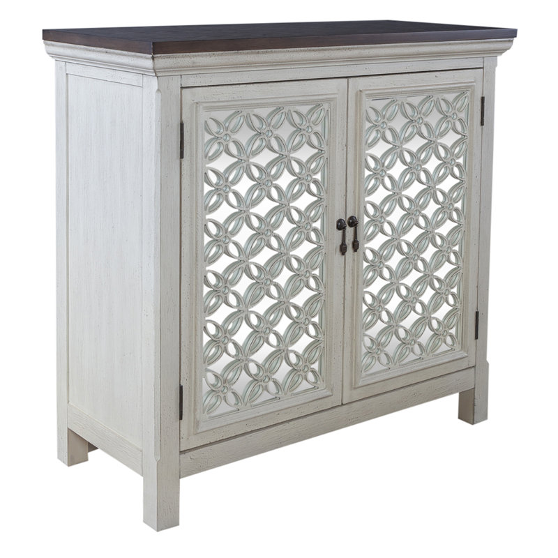 Buffet décoratif en bois massif et manufacturé Zavier, Fil brossé / gris, H 36,5 po x l 38 po x P 17 po