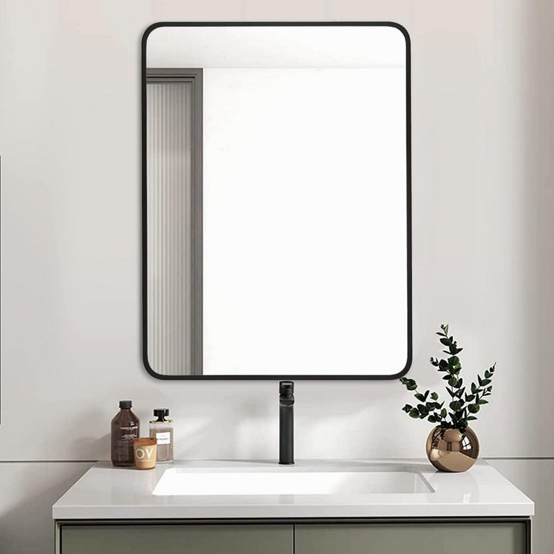 Miroir de salle de bain rectangulaire 24 po x 32 po en métal noir pour cadre mural. (W2203135016), Noir