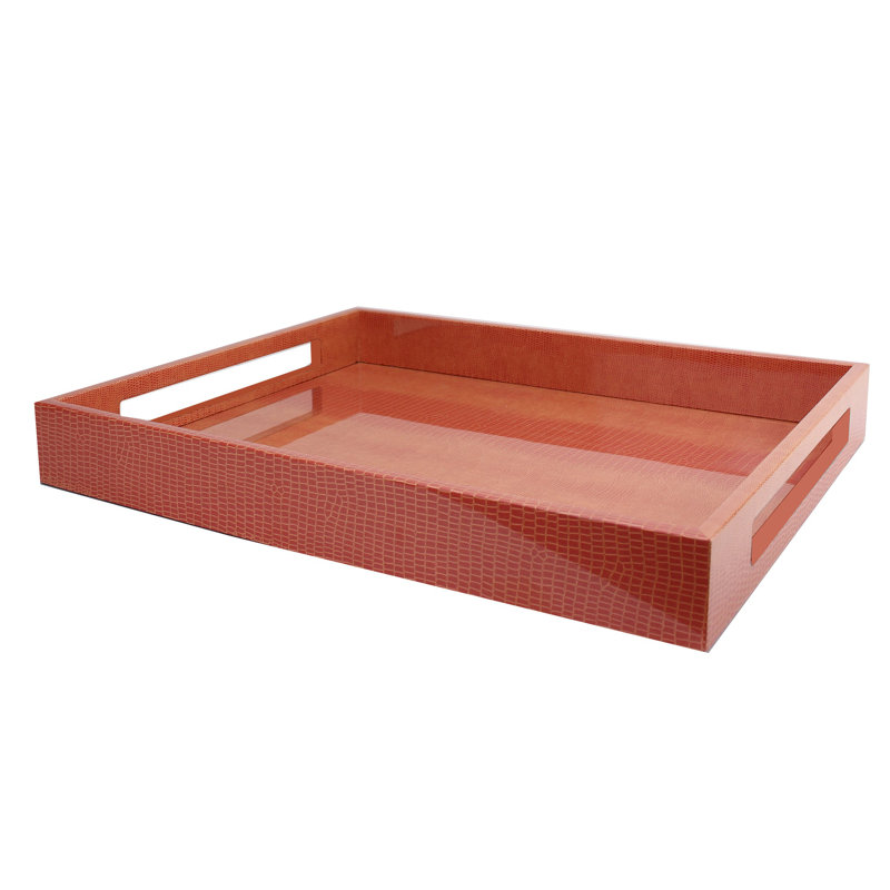 Lacquer Decorative Tray, 16" H x 14" W x 2.56" D, Orange