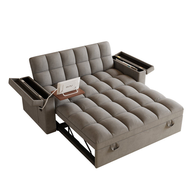 65" Convertible Sofa Bed With Usb & Storage, Gray