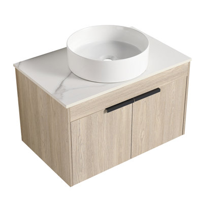 Ensemble de meuble-lavabo moderne de 30 po avec lavabo en céramique, meuble-lavabo mural en chêne blanc avec porte à fermeture douce