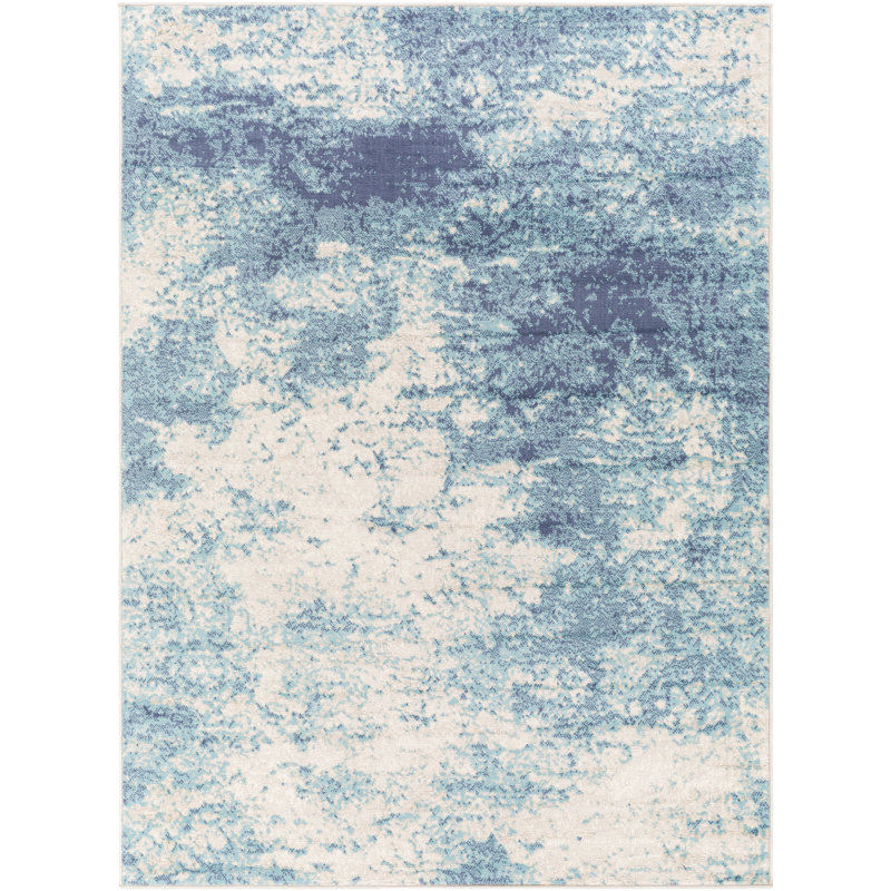 Tapis bleu marine à motif abstrait Exton, Rectangle 6 pi 7 po x 9 pi