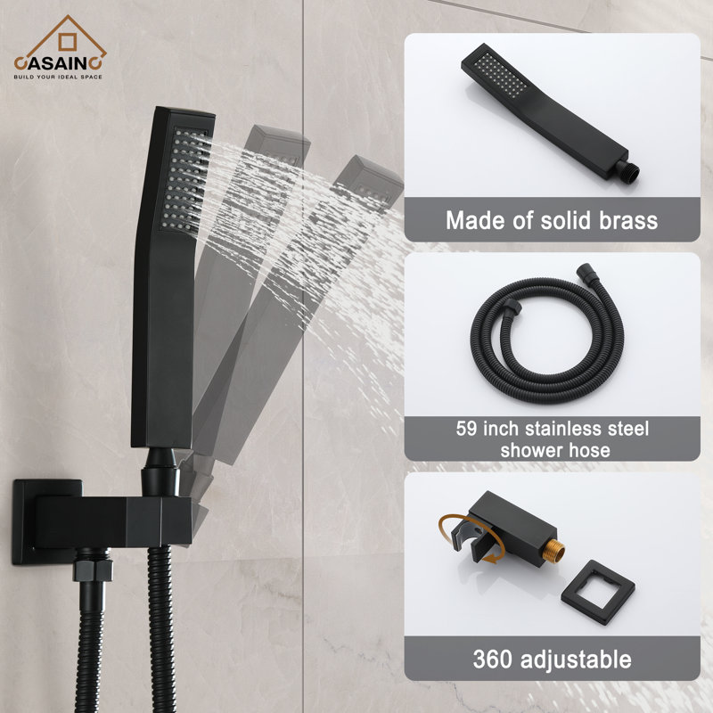 Matte Black Dual Shower Head System with Handheld and Rainfall