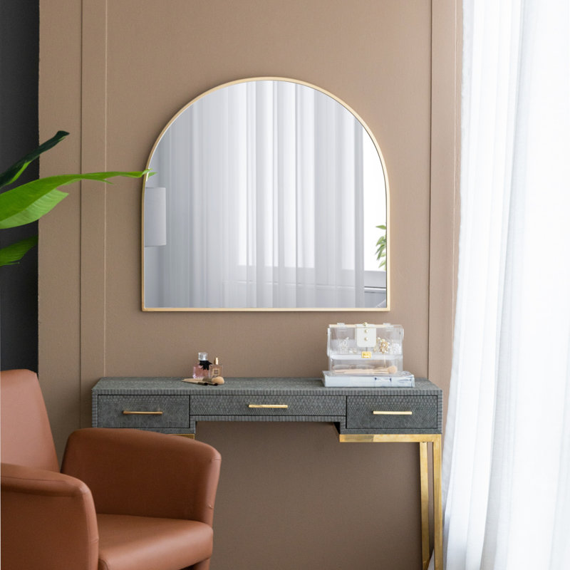 33" X 31"  Arched Decorative Accent Mirror With Iron Gold Frame, Wall Deor For Bathroom, Bedroom, Entryway, Mantel, Mirror