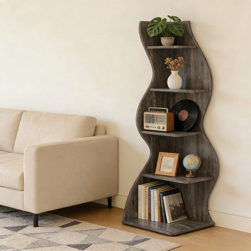 Convenient Shelf,Utilitarian Corner Shelf,Wall Corner Bookshelf, Gray