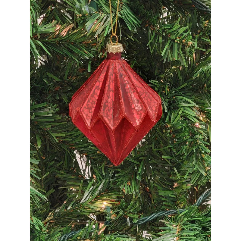  Ornement de Noël en verre rouge en forme de losange F07M7-21-LH76-24116