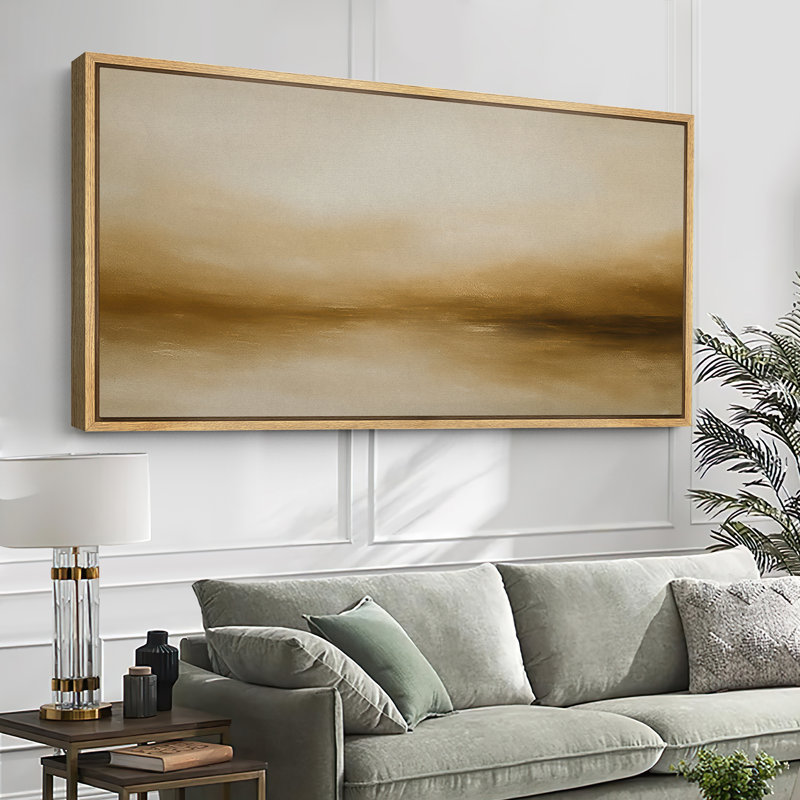 Large Framed Canvas Print Wall Art - Neutral Abstract Landscape Print for Minimalist Modern Wall Decor, 30" H x 60" W