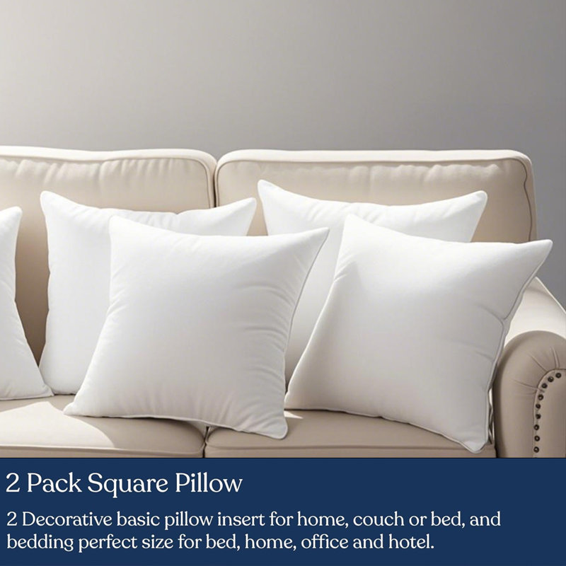 100% Cotton Shell Soft Fluffy Feather Down Throw Pillow Inserts(Set of 2), 18"H x 18"W