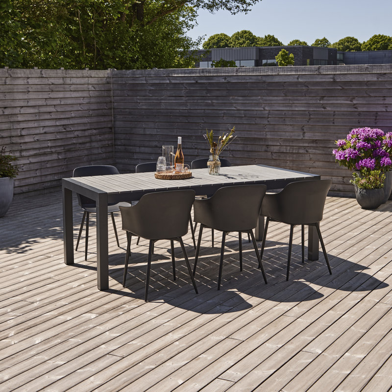 Mohandis 6 - Person Patio Dining Set with Extendable Rectangular Table, Black