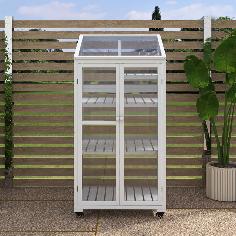 62 Inch Height Wood Large Greenhouse, White