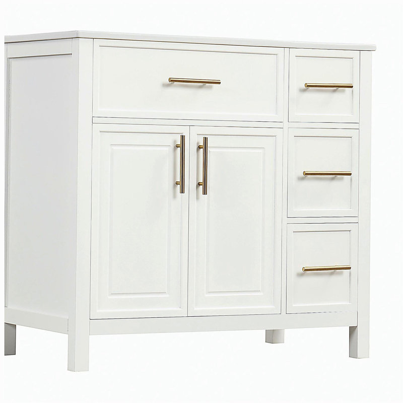 Meuble-lavabo de 36 pouces avec comptoir, meuble-lavabo avec deux portes et trois tiroirs, bois massif, panneau de fibres à densité moyenne