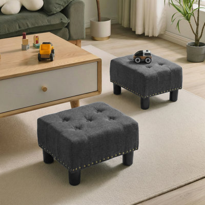 Upholstered Foot Stool Ottoman, Tufted Button Footstool Footrest With Padded Seat For Living Room Bedroom