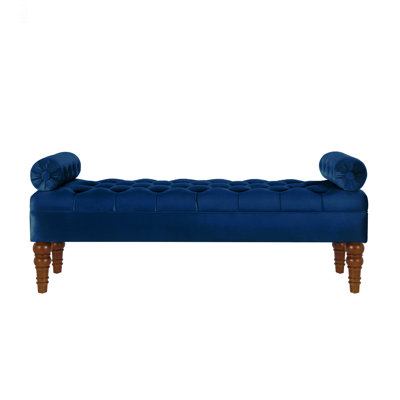 Velvet Long Bed Bench For Bedroom,Upholstered Window Bench With Tufted Button,Entryway Bench,Bolster Bench For Living Room-Navy