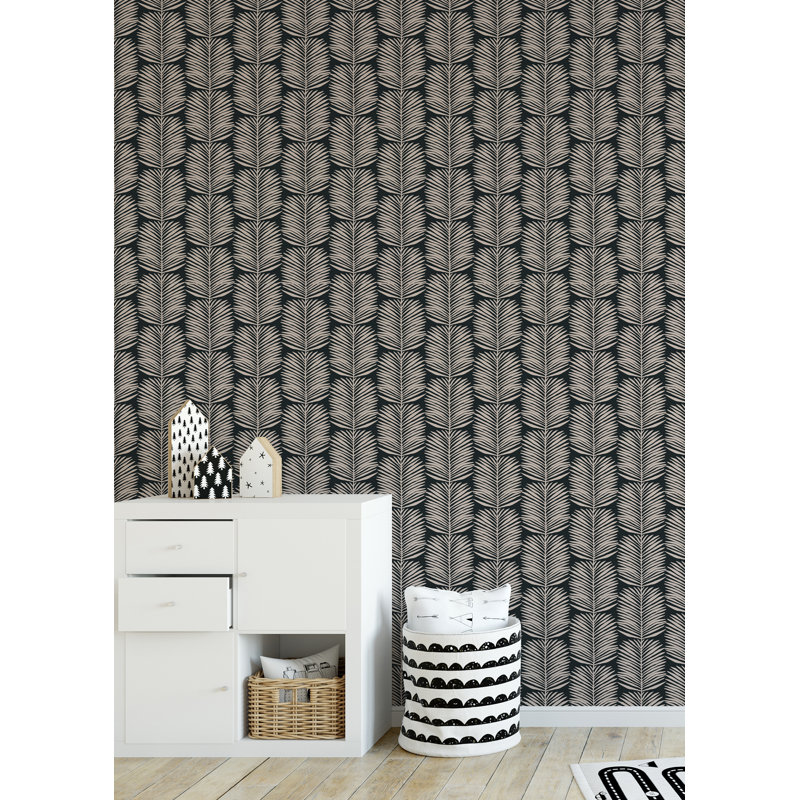 Organic Betty Palms 10' L x 24" W Wallpaper Roll, Black, Self-adhesive, PVC