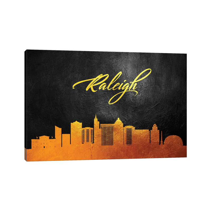 Raleigh North Carolina Gold Skyline by Adrian Baldovino - Wrapped Canvas Print, 66.04 cm H x 45.72 cm W x 3.175 cm D