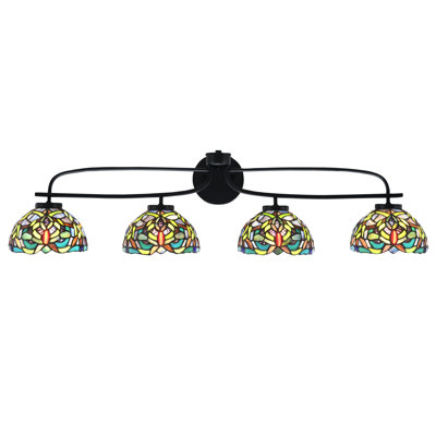 Amely Cavella 4 Light Bath Bar Shown In Matte Black Finish With 7" Kaleidoscope Art Glass