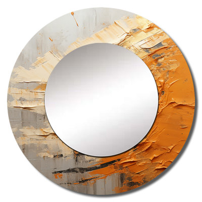 Gold Orange Desert Mirage Spiral III - Abstract Spirals Large Wall Mirror, Gold Round Decorative Mirror, Printed Metal Art