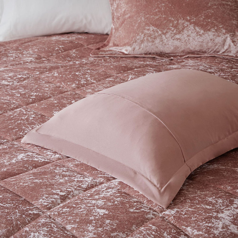 Ensemble d'édredon en velours 4 pièces, Rosé, Édredon double + 3 pièces supplémentaires