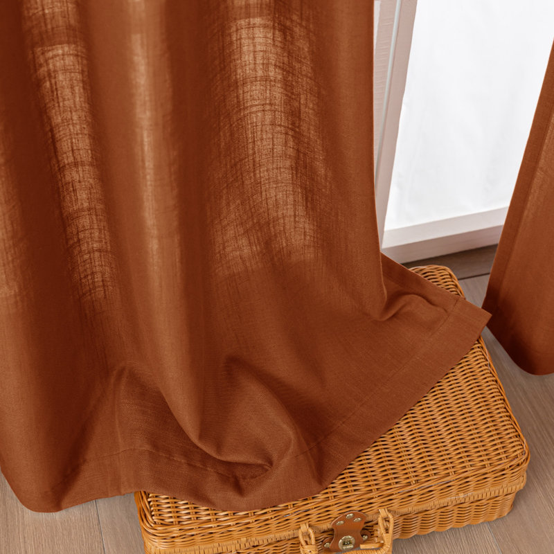 Vollmar Linen Blended Grommet Semi-Sheer Curtain Pair, 52" W x 84" L, Terracotta