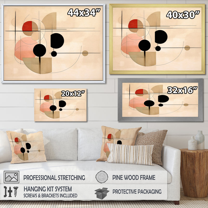 Beige géométrie en mouvement VII, H 16 po x l 32 po x P 1 po, Cadre flottant doré