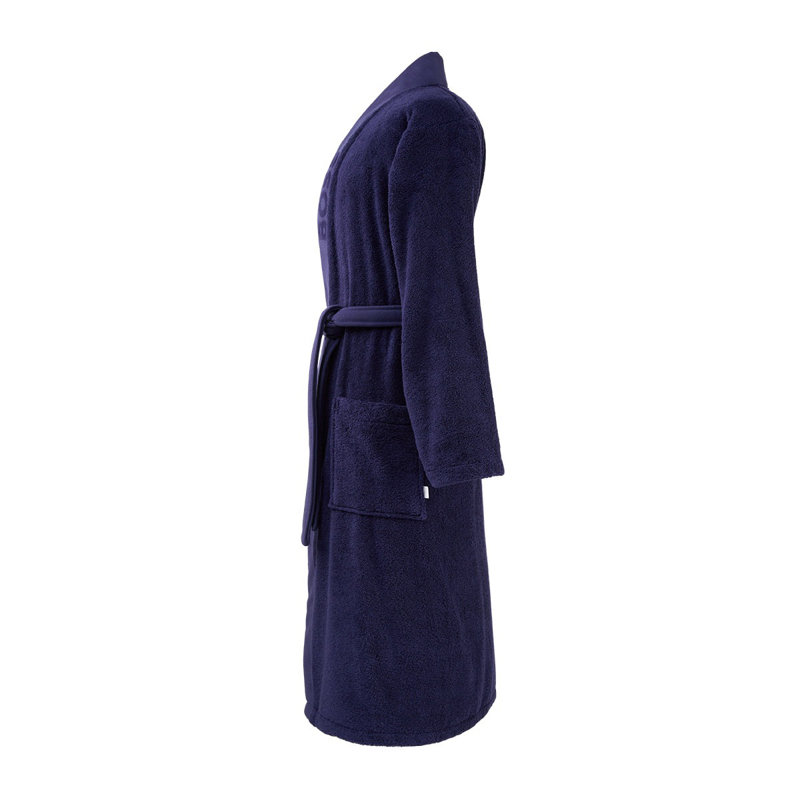 100% Cotton Terry Cloth Boy / Man+ Mid-Calf Bathrobe, M, Navy