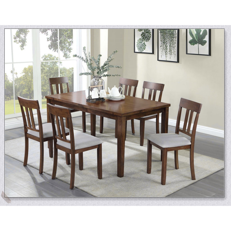 Ensemble de table de salle à manger 7 pièces de style transitionnel avec sièges rembourrés, finition noyer pour une salle à manger élégante et confortable