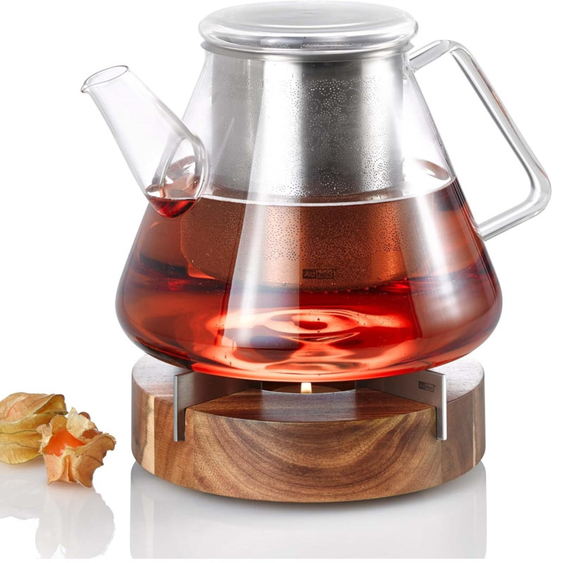 Adhoc Orient 50 oz. Stovetop Safe Glass Tea Pot with Teapot Warmer