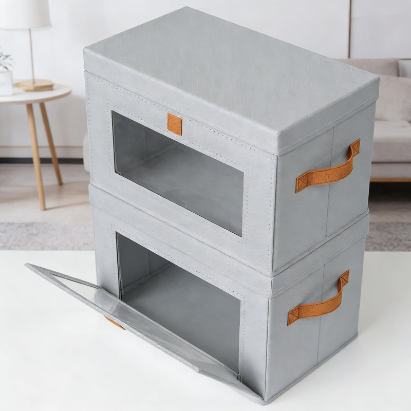 Fabric Storage Bins With Clear Window - Front Opening Design For Easy Access, Stackable Organizer Boxes For Shelves, Closet, And Home Organization