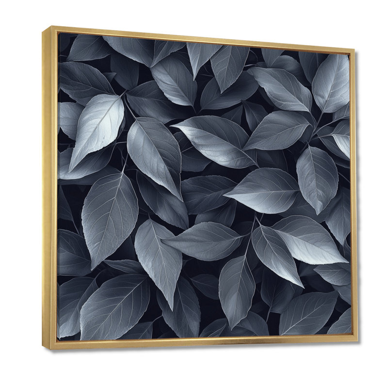 «Slate Grey Leaves Beauty II - Leaves», art mural, Impression encadrée flottante, H 16 po x l 16 po, Doré
