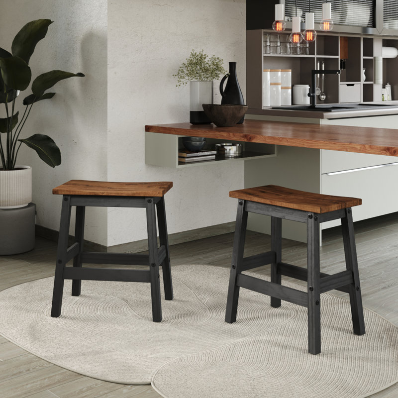 Ensemble de 2 tabourets de cuisine en bois Delja | August Grove®, Noir, noir, noir, noir