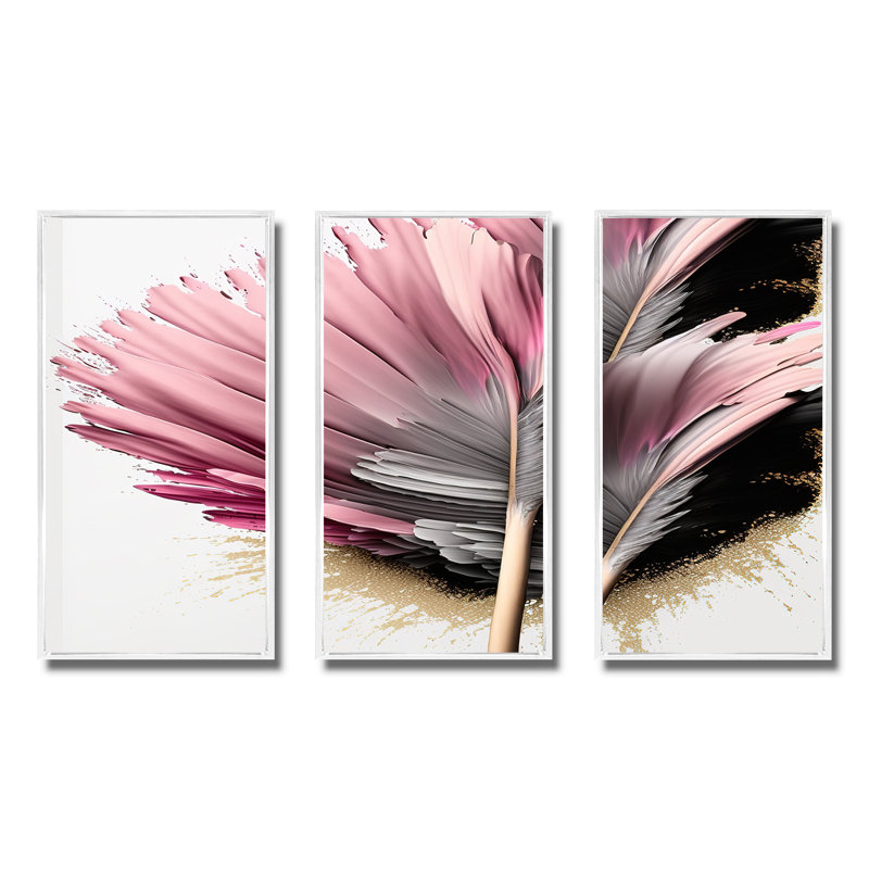 " Gerbera Hyperrealistic Flowers V - Floral Daisy " 3 - Pieces, 28" H x 36" W x 1" D, White Framed
