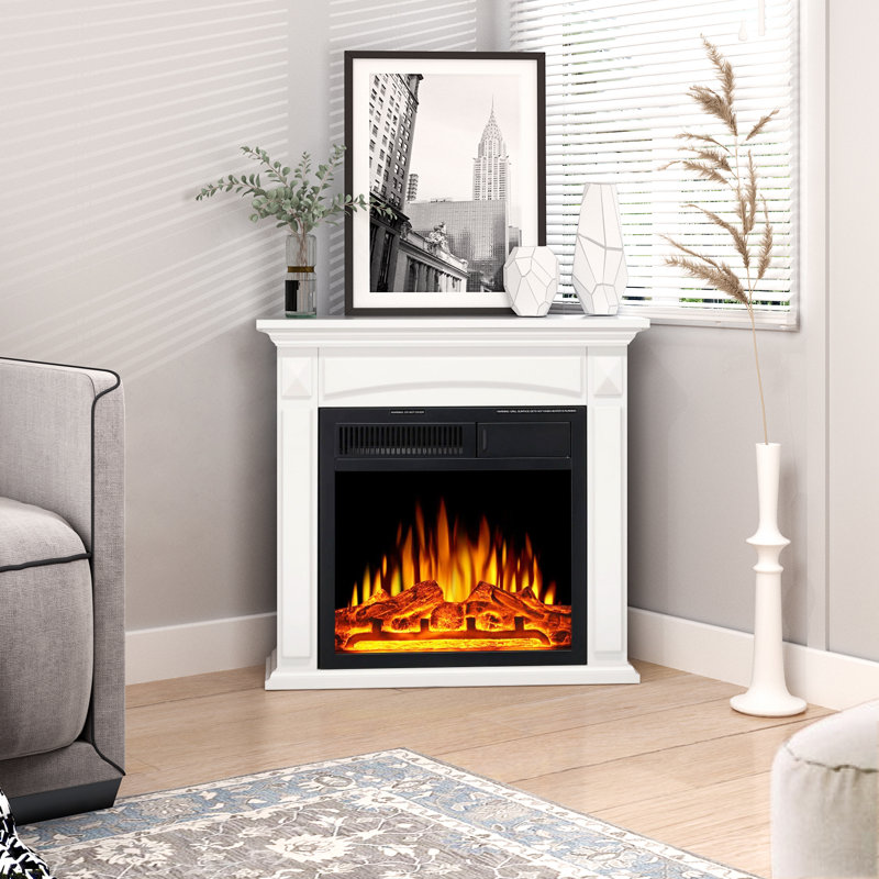 26.58''W 25"H 8.07"D Freestanding Electric Fireplace With Remote Control., Pearl White
