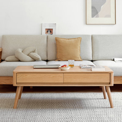 Table basse surélevée Table basse 100% bois de chêne massif avec plateau et plateau de table basse Largeur 120 x profondeur 65 x hauteur 45 cm Bureau d'étude facile à assembler