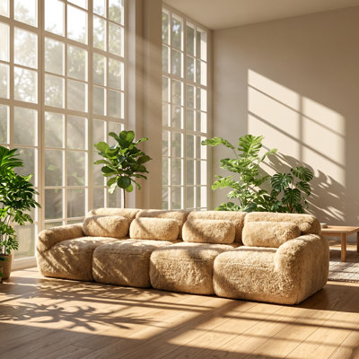 Clarisse 149" W x 40.9" D x 28.7" H 32D High Density Sponge Plush Fabric Modular Sectional Sofa