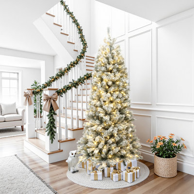7' Green Spruce Flocked Christmas Tree with 365 LED Lights