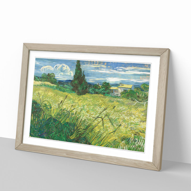 Green Field by Vincent Van Gogh - Picture Frame Painting, 27cm H x 36cm W x 2cm D, Oak Framed