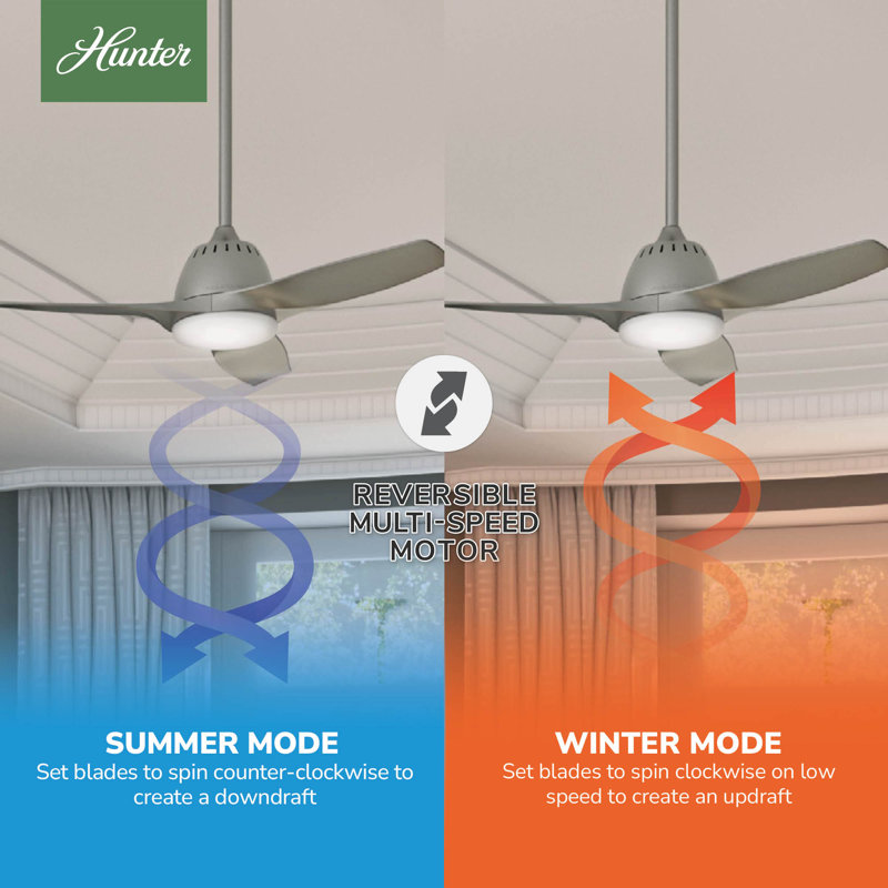 44" Wisp 3-Blade LED Standard Ceiling Fan with Remote Control and Light Kit Included, Pewter