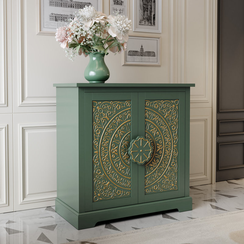 Buffet 31,5 "rétro avec portes en relief dorées à la main avec tablettes réglables, Vert