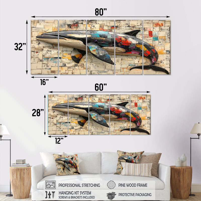 «Black Killer Whale Nature Art - Native American Art Totem», reproduction d'art, H 32 po x l 80 po