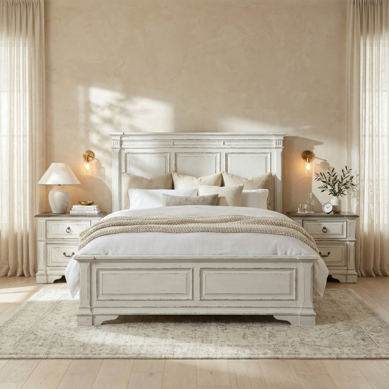 Exmouth King Panel Bed & Two Nightstands Bedroom Set, King