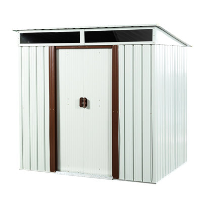 6Ft X 5Ft Outdoor Metal Shed In White - Robust Galvanized Iron Build Steel Transparent Plate For Enhanced Lighting Sliding Doors & Padlock Easy Assembly Project Storage Frame Robustness Protected