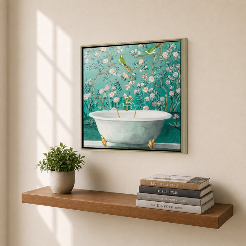 «Chinoiserie Bath II» par Julia Purinton - Impression sur toile, H 34 po x l 34 po, Champagne