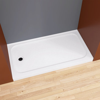60" Single Threshold Shower Pan Base In White With Drain Assembly