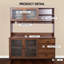 Armoire de cuisine de 63 po de largeur avec comptoir pour micro-ondes, portes en verre et 4 tiroirs-1838978556