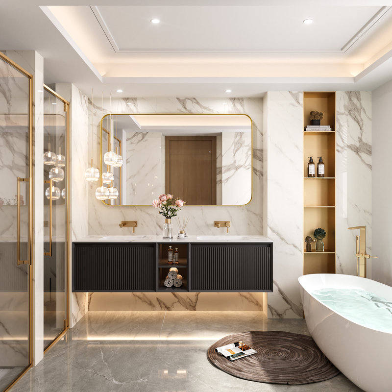 Miroir de salle de bain mural Cozy Design, 30 po x 50 po, Or, Rectangle