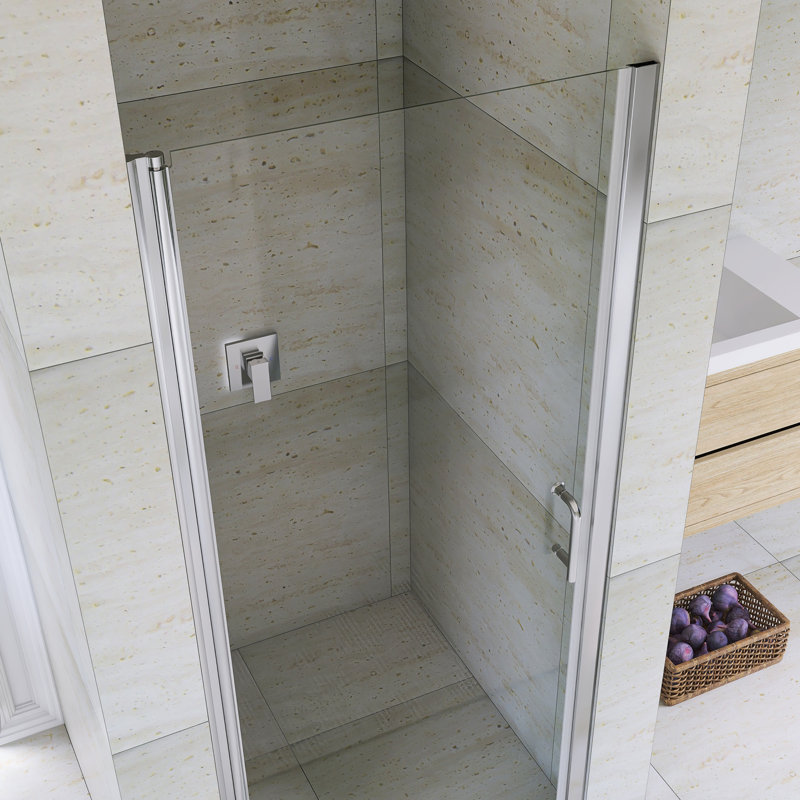 34"W X 72" H Pivot Semi-Frameless Shower Door in Brushed Nickel Finish, Brushed Nickel