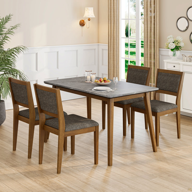 Table de salle à manger avec plateau en bois massif Portrush, Blanc