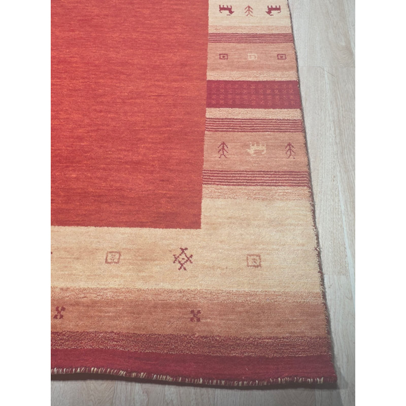 Handloomed Red Gabbeh Tribal Wool Area Rug, 5' x 8'