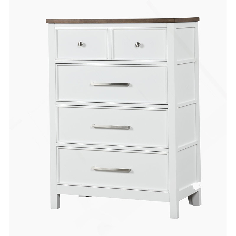 Mobilier de chambre à coucher moderne et rustique avec 1 porte-queue d'aronde et glissières à roulement à billes à deux tons, blanc et brun foncé