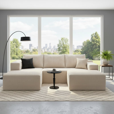 106" Modular Sectional Sofa With U-shape Chaise,right Sectional Couches For Living Room&home Office,diy Frameless Cloud Couch With Deep Seat,upholstered Couch With Memory Foam(corduroy Fabric,white)
